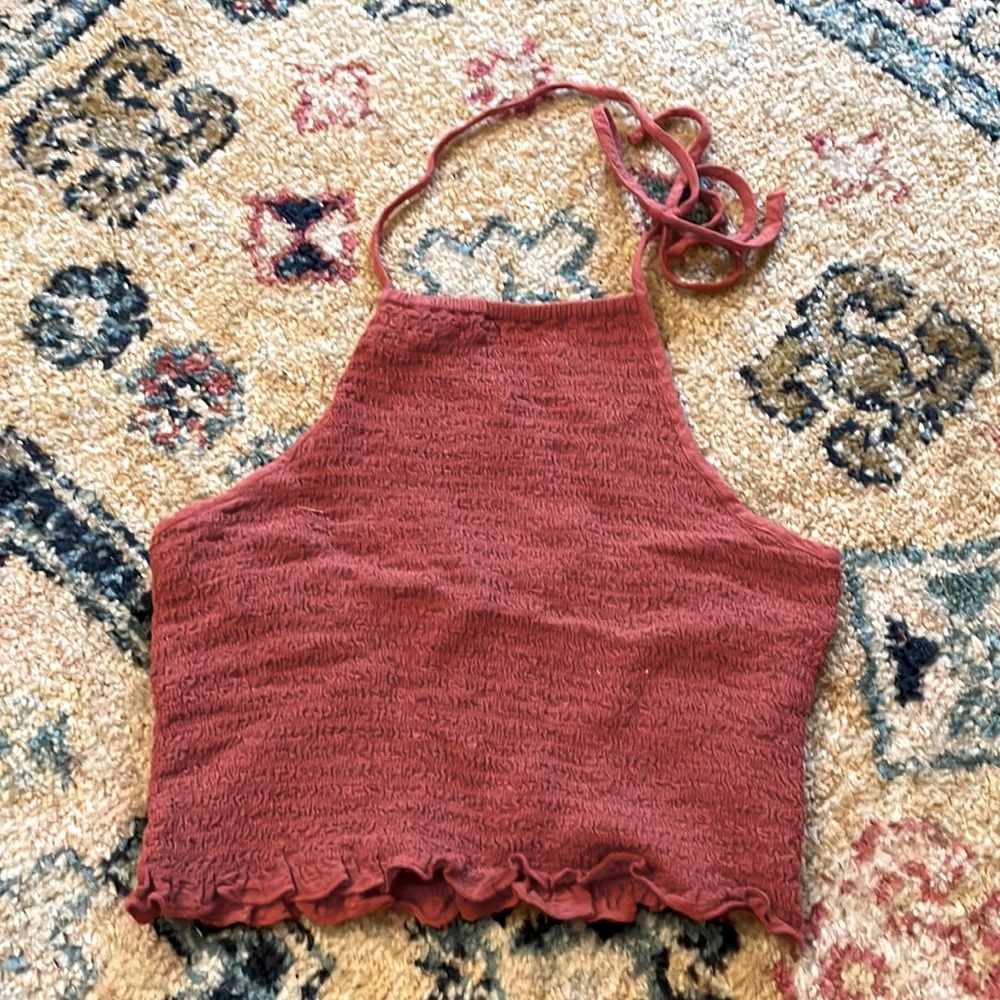 Pink smocked halter top